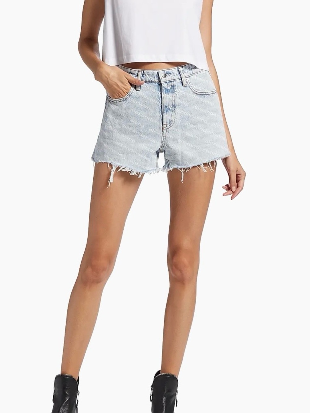 Alexander Wang Bite Logo Cutoff Denim Shorts, 28